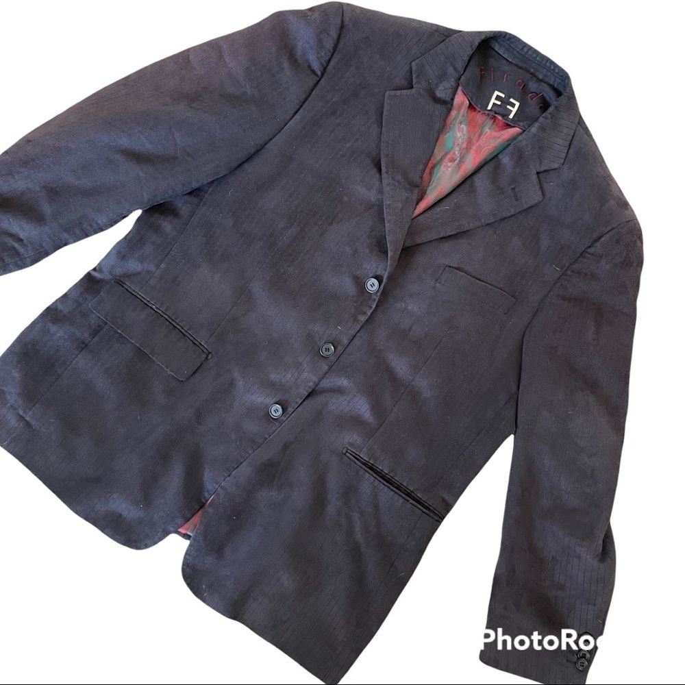 FIRADO italia hand tailored black shoulder pad structured button up suit jacket